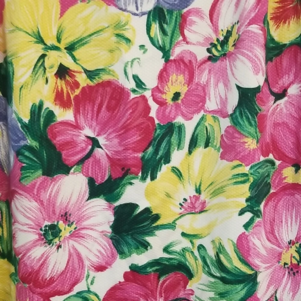 Vintage J. McLaughlin Scalloped Hem 100% Cotton Floral Feminine Midi Skirt Sz 14